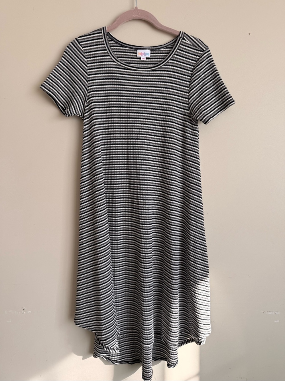 LuLaRoe Black and White Striped Crew Neck Carly Dress